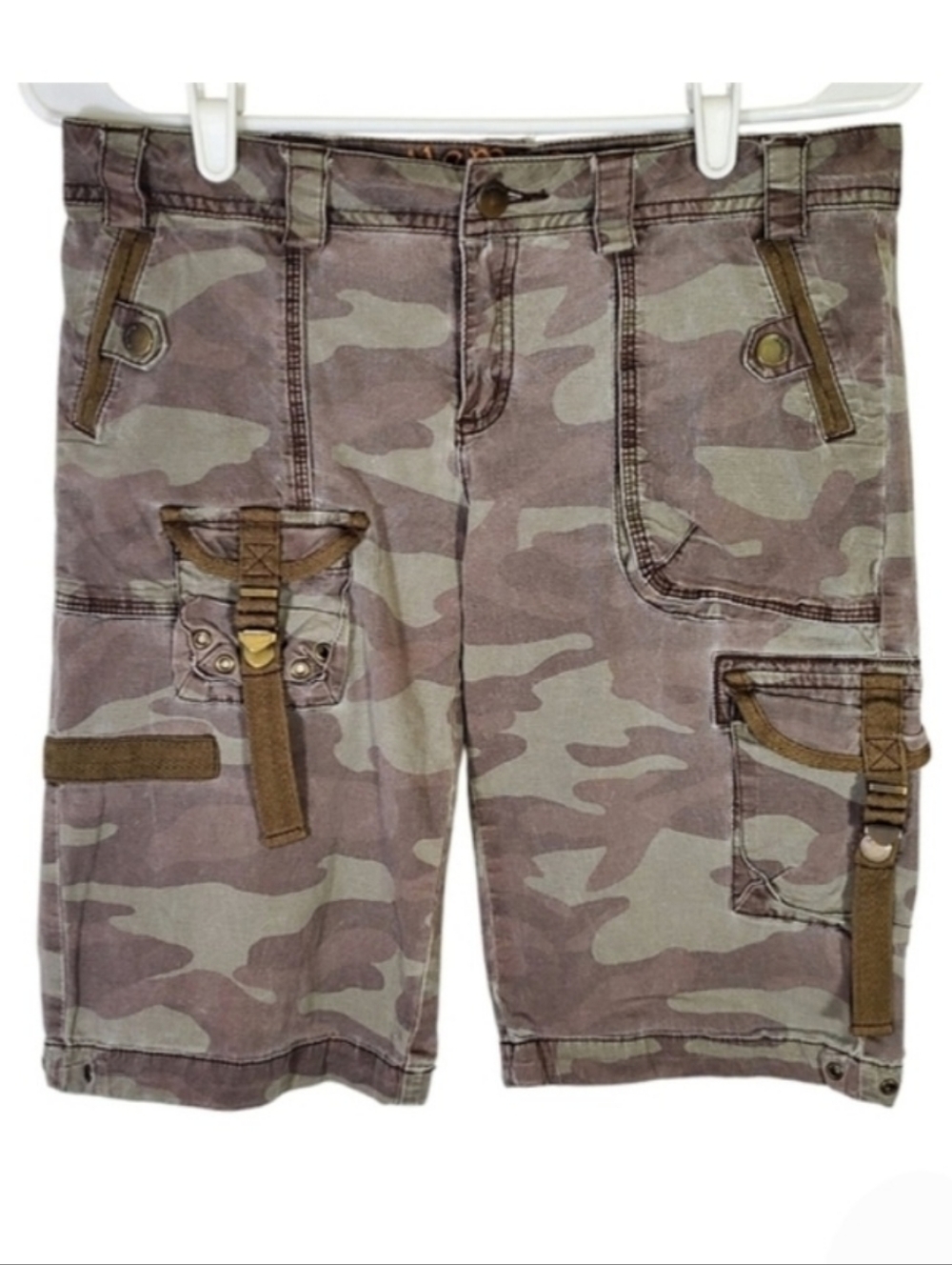 2125 * Ellemenno Camo Print Cargo Shorts Brown Green Size 7 Vintage Y2K